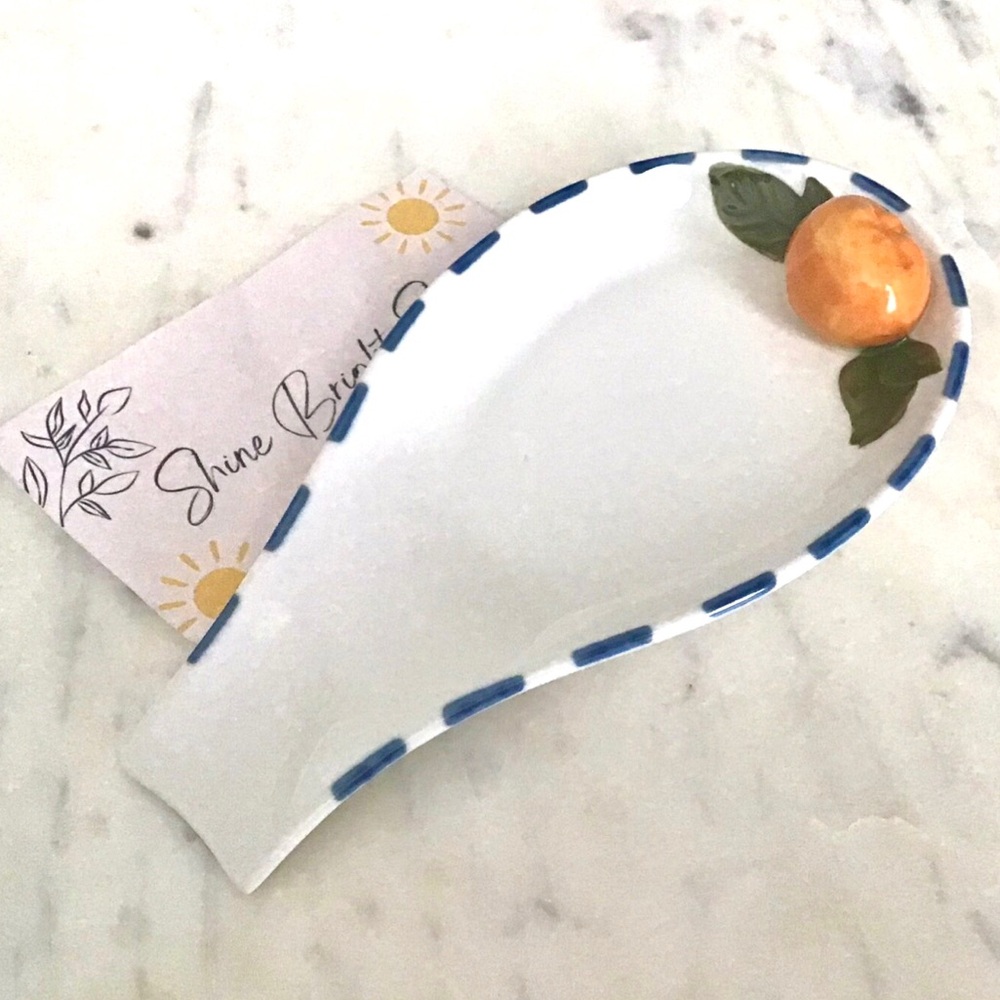Anthropologie Spoon Rest Handpainted Stoneware Valencia Collection Orange NWT